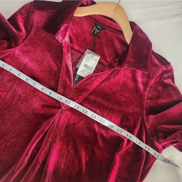 INTRO. blouse velvet pullover quarter button up long sleeve tunic style blouse - Picture 6 of 9